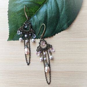 Vintage boho earrings BNIP brass hooks